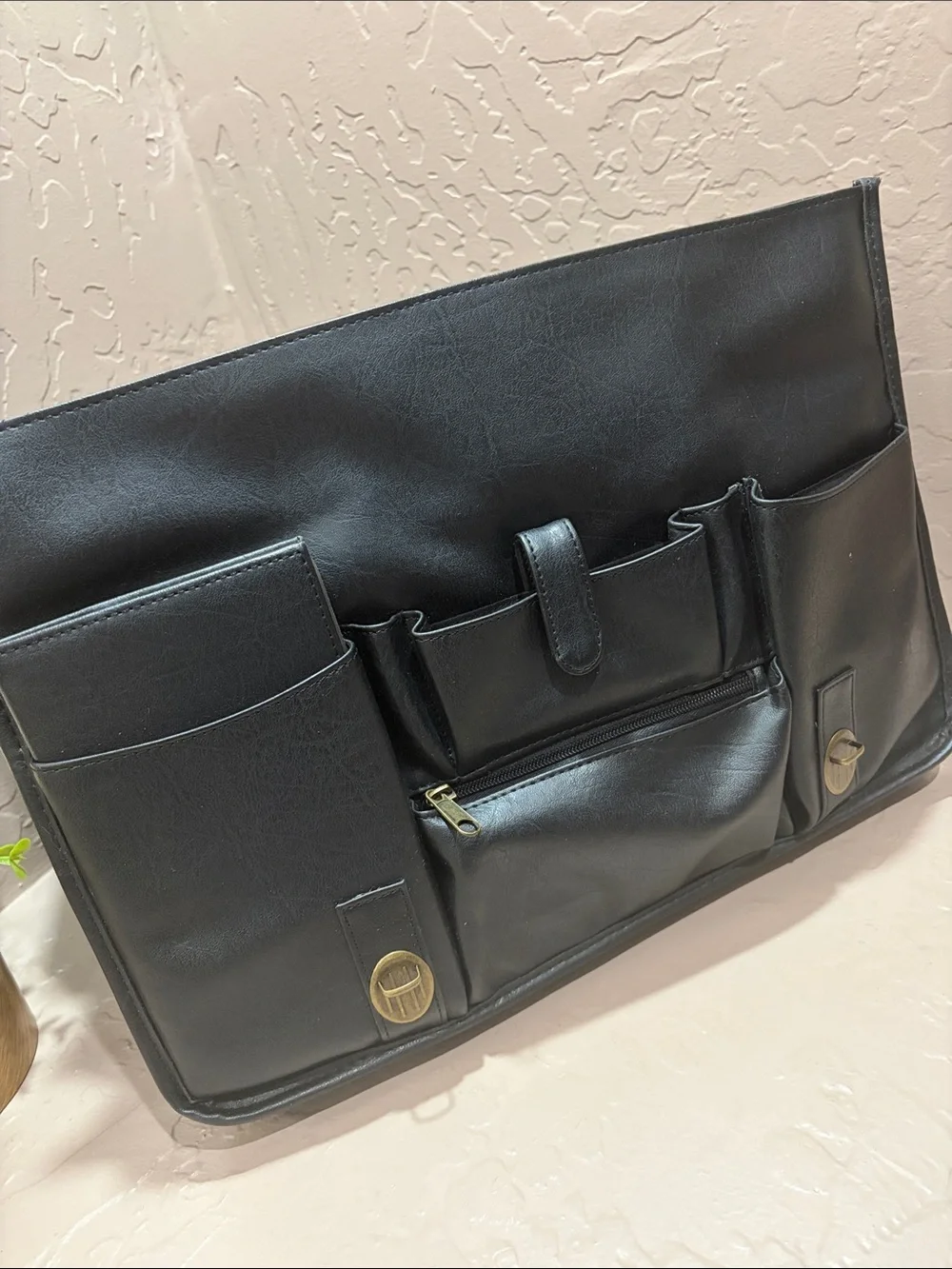 Classic Black Durahide Leather Briefcase Shoulder Strap Buckle Zip Organizer